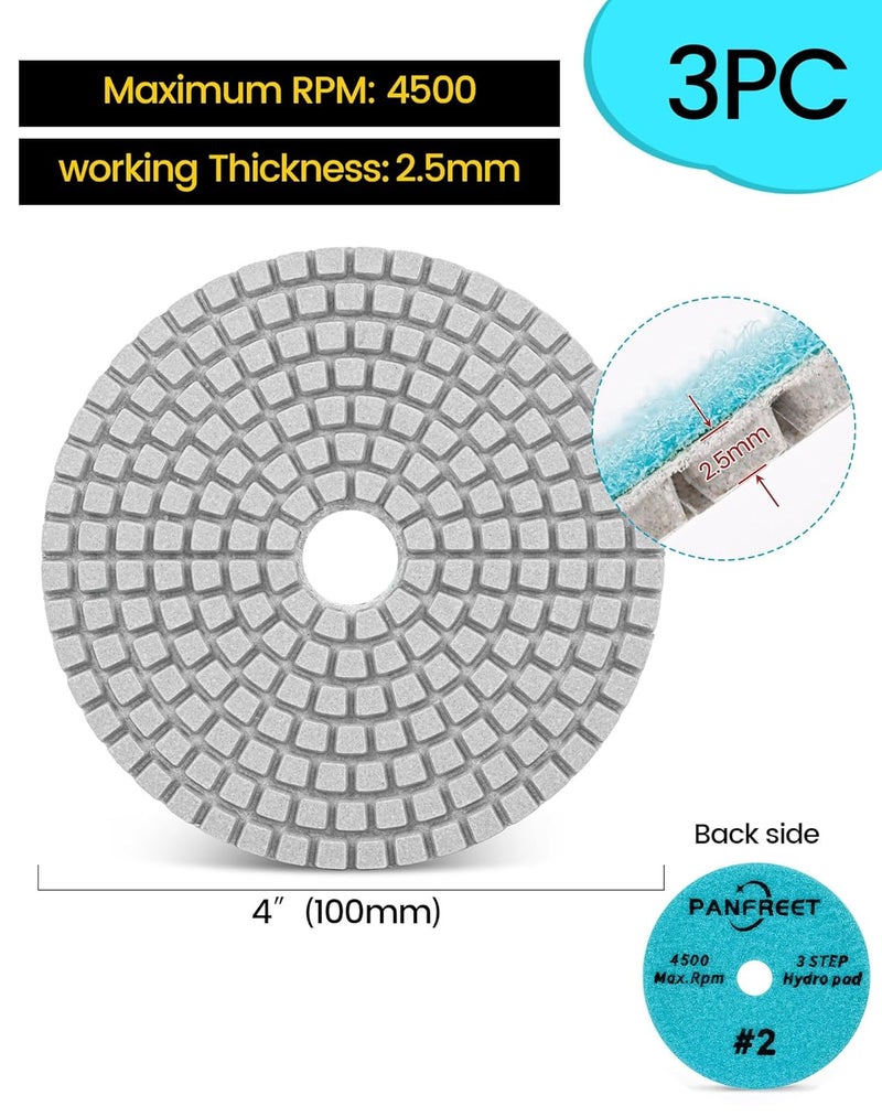 PANFREET 3 Step 4 Inch Diamond Polishing Pads,Step 2 Granite Stone Polish Pad for Granite Quartz Marble Concrete Terrazzo - Image 4